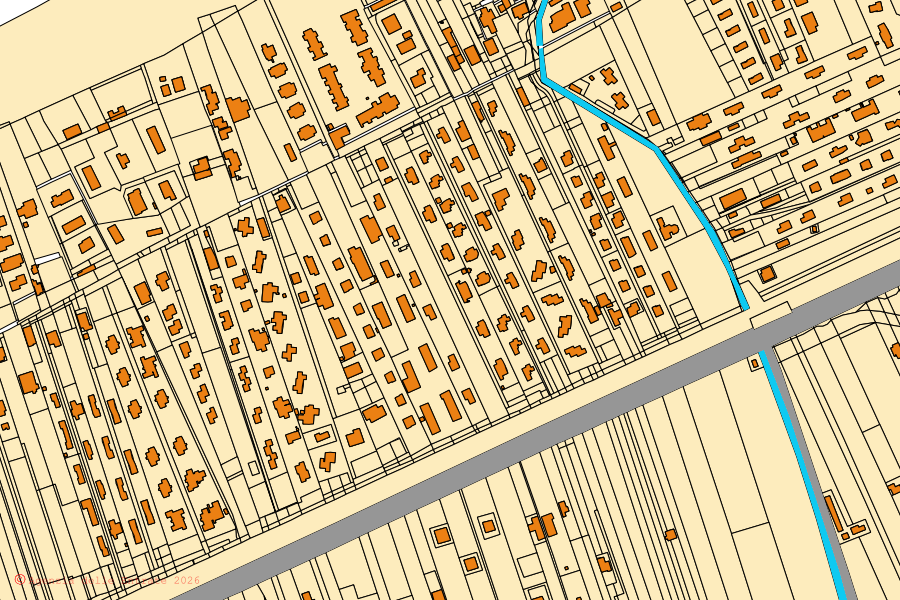 Plan cadastral du centre de Campofelice di Roccella : parcelles et bâtiments, cartographie de l'Agenzia delle Entrate