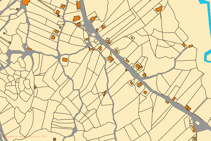 Plan cadastral du centre de Campora : parcelles et bâtiments, cartographie de l'Agenzia delle Entrate