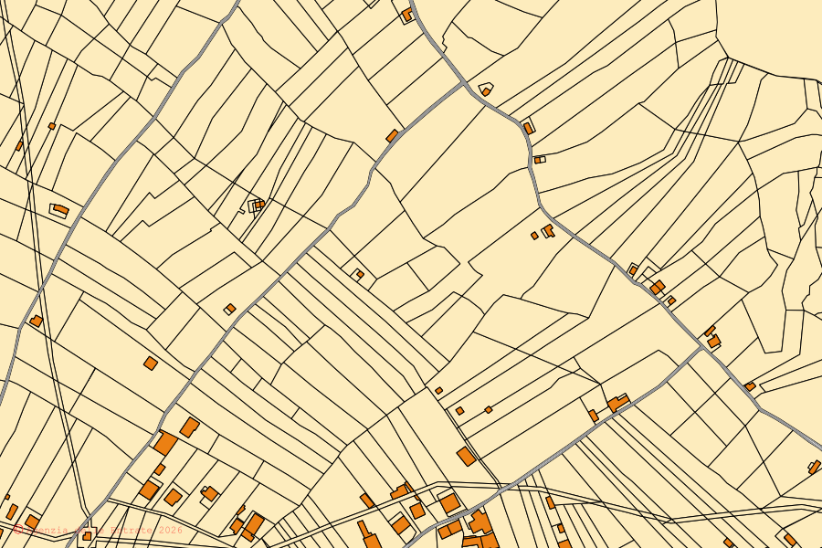 Plan cadastral du centre de Candidoni : parcelles et bâtiments, cartographie de l'Agenzia delle Entrate