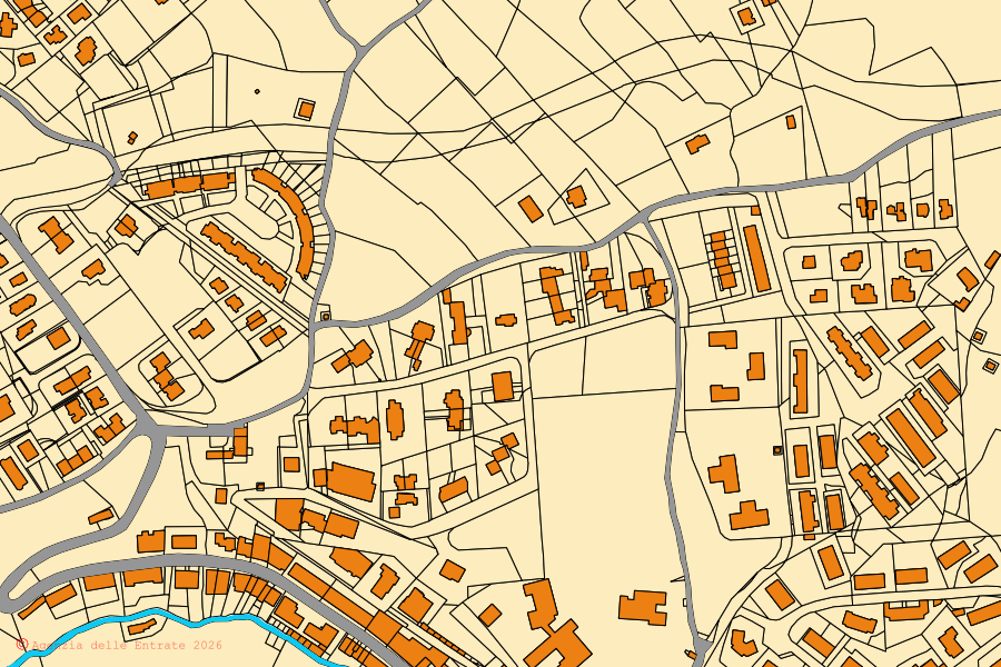 Plan cadastral du centre de Canepina : parcelles et bâtiments, cartographie de l'Agenzia delle Entrate