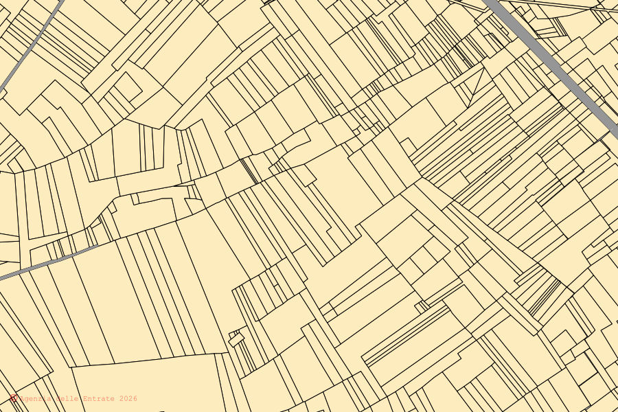 Plan cadastral du centre de Caporciano : parcelles et bâtiments, cartographie de l'Agenzia delle Entrate