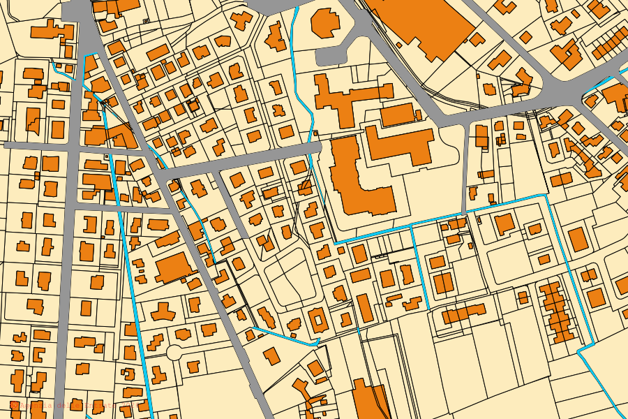 Plan cadastral du centre de Carmignano di Brenta : parcelles et bâtiments, cartographie de l'Agenzia delle Entrate