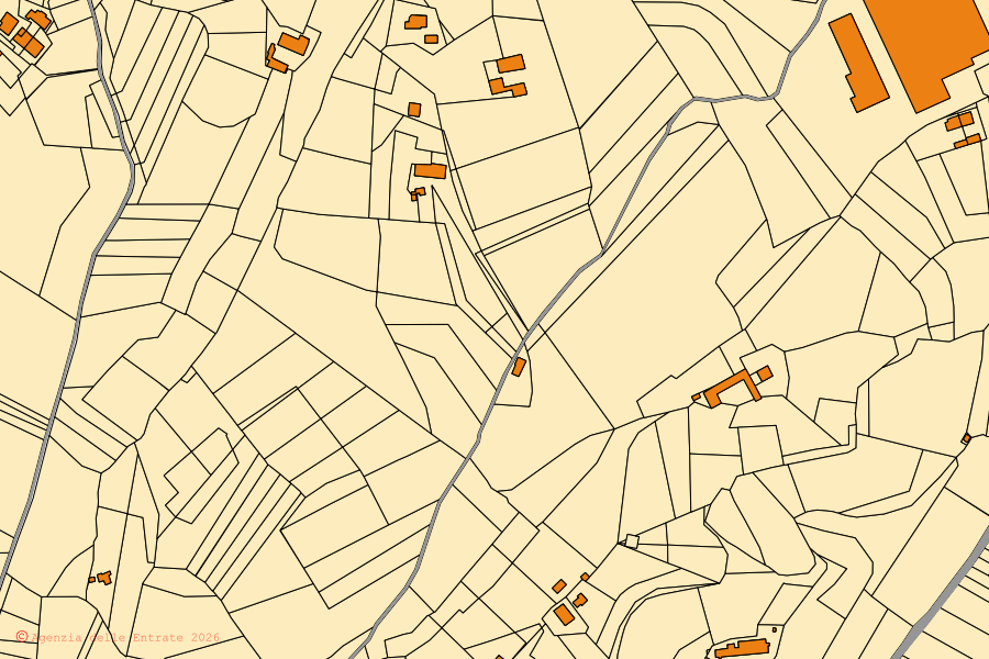 Plan cadastral du centre de Casalborgone : parcelles et bâtiments, cartographie de l'Agenzia delle Entrate