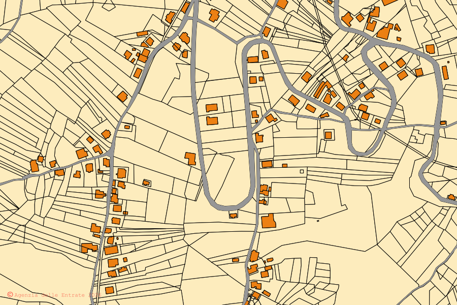 Plan cadastral du centre de Casalincontrada : parcelles et bâtiments, cartographie de l'Agenzia delle Entrate