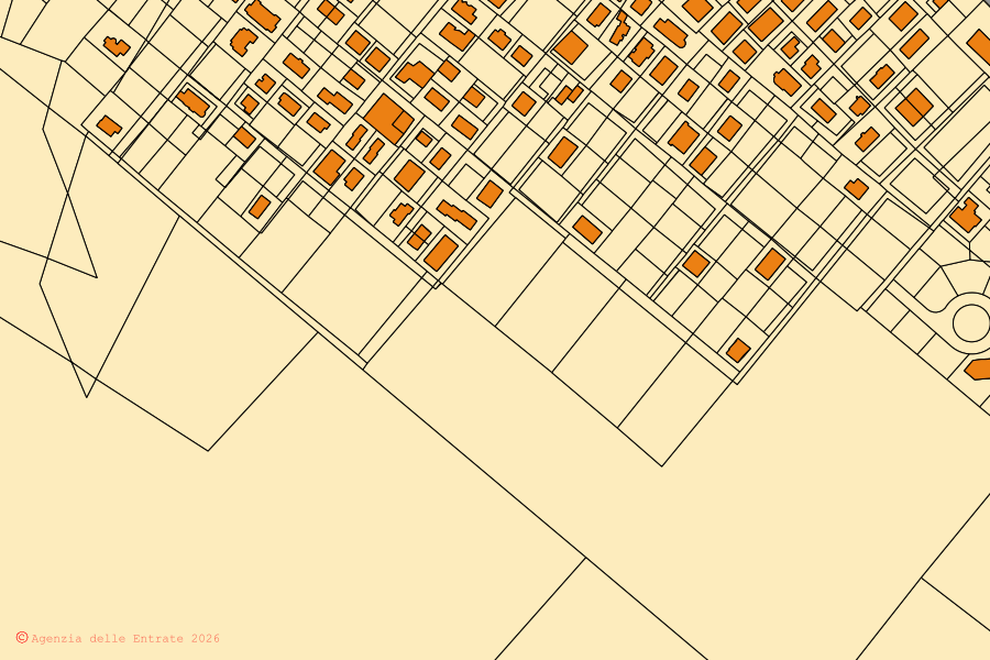 Plan cadastral du centre de Cassano all'Ionio : parcelles et bâtiments, cartographie de l'Agenzia delle Entrate