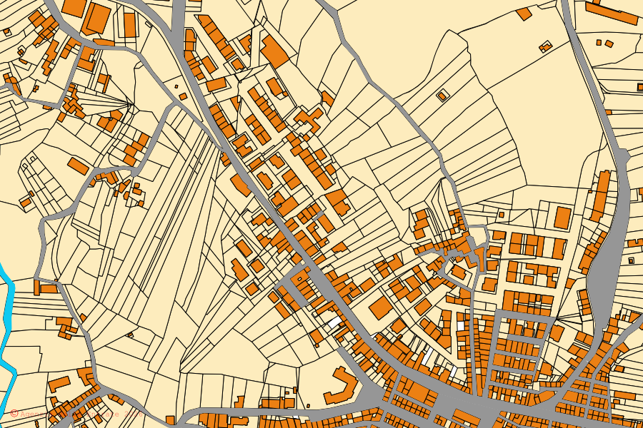 Plan cadastral du centre de Castellana Sicula : parcelles et bâtiments, cartographie de l'Agenzia delle Entrate