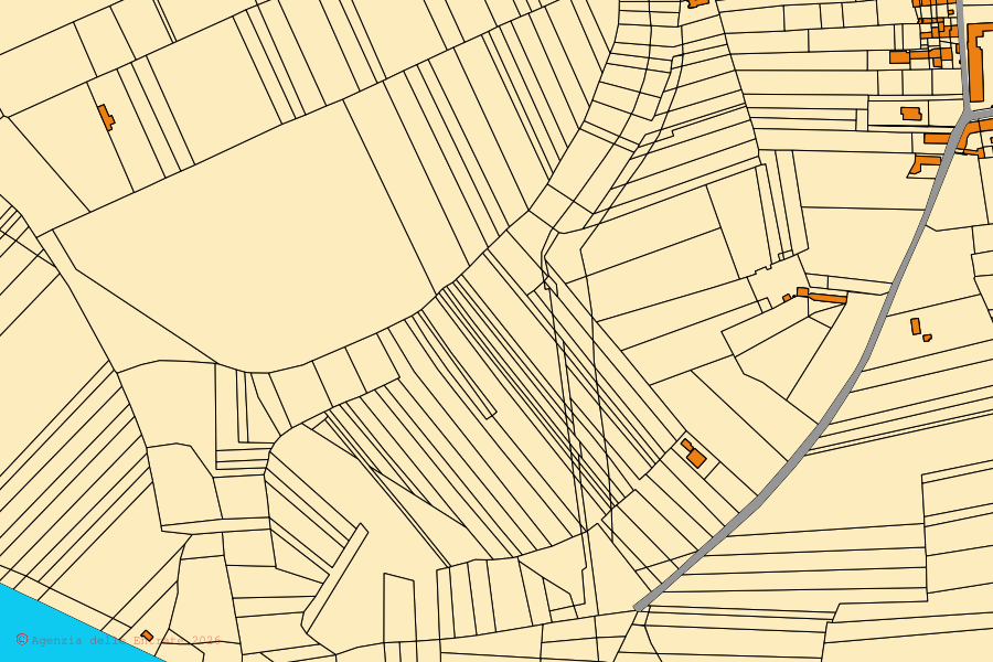 Plan cadastral du centre de Castellazzo Bormida : parcelles et bâtiments, cartographie de l'Agenzia delle Entrate