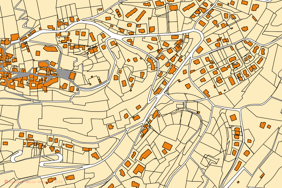 Plan cadastral du centre de Castelmarte : parcelles et bâtiments, cartographie de l'Agenzia delle Entrate