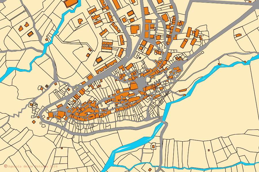 Plan cadastral du centre de Castelnuovo di Conza : parcelles et bâtiments, cartographie de l'Agenzia delle Entrate