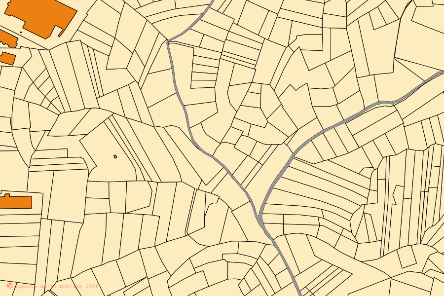 Plan cadastral du centre de Celle Enomondo : parcelles et bâtiments, cartographie de l'Agenzia delle Entrate