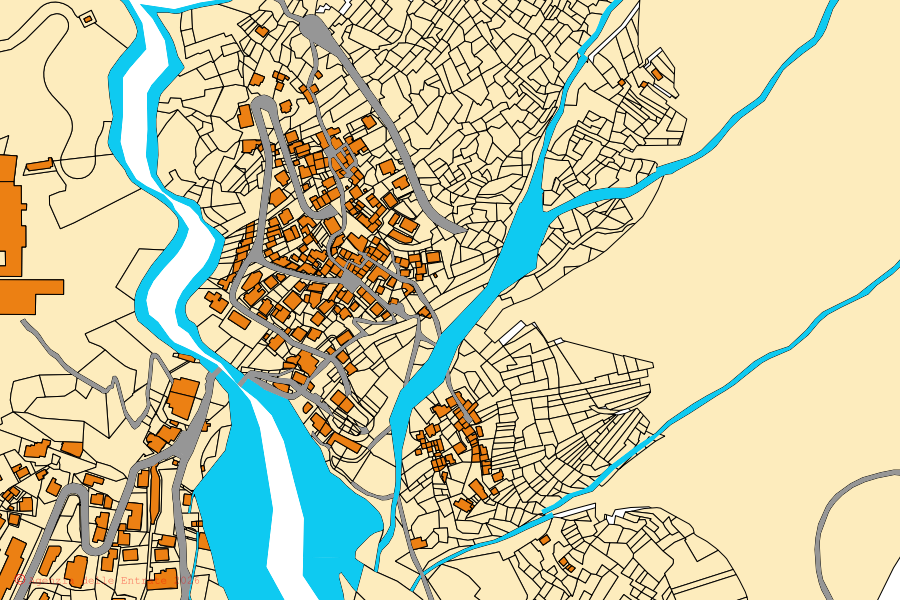 Plan cadastral du centre de Chiesa in Valmalenco : parcelles et bâtiments, cartographie de l'Agenzia delle Entrate