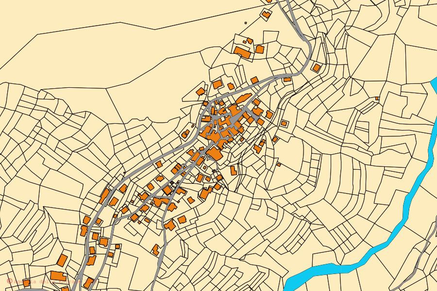Plan cadastral du centre de Cibiana di Cadore : parcelles et bâtiments, cartographie de l'Agenzia delle Entrate