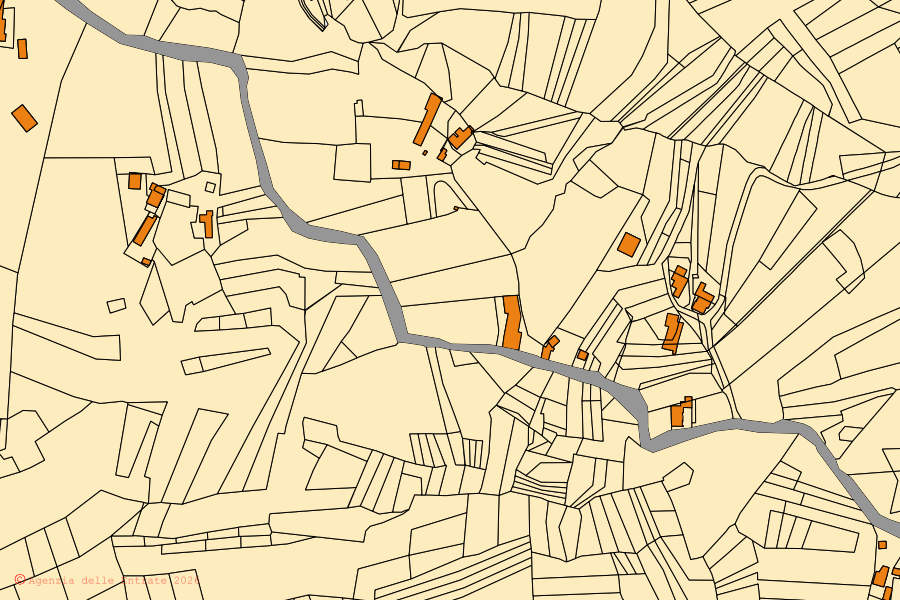Plan cadastral du centre de Circello : parcelles et bâtiments, cartographie de l'Agenzia delle Entrate