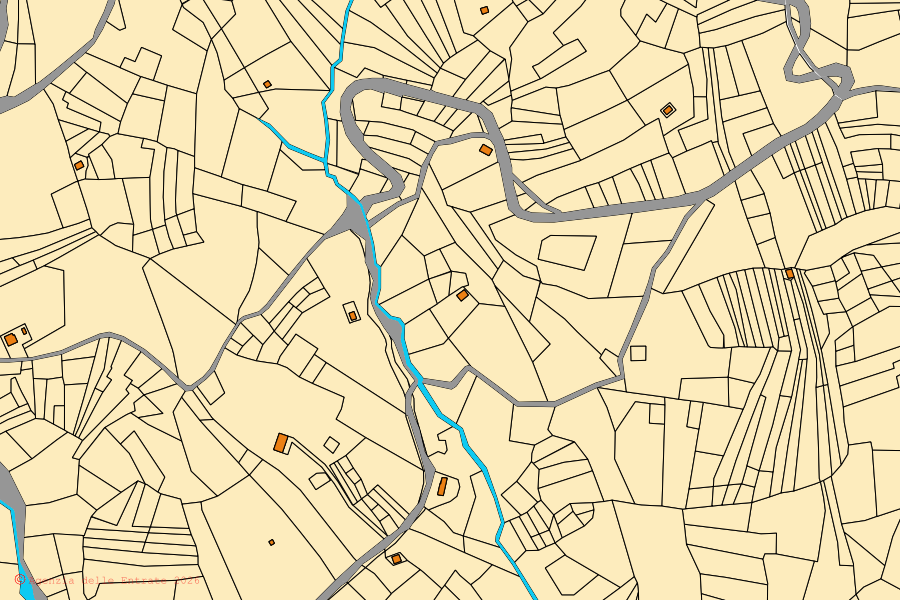 Plan cadastral du centre de Civitacampomarano : parcelles et bâtiments, cartographie de l'Agenzia delle Entrate