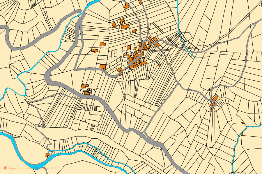 Plan cadastral du centre de Colosimi : parcelles et bâtiments, cartographie de l'Agenzia delle Entrate