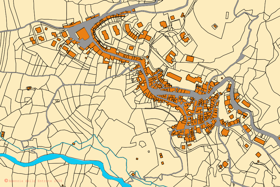 Plan cadastral du centre de Conflenti : parcelles et bâtiments, cartographie de l'Agenzia delle Entrate