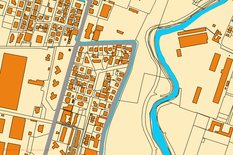 Plan cadastral du centre de Cortemaggiore : parcelles et bâtiments, cartographie de l'Agenzia delle Entrate