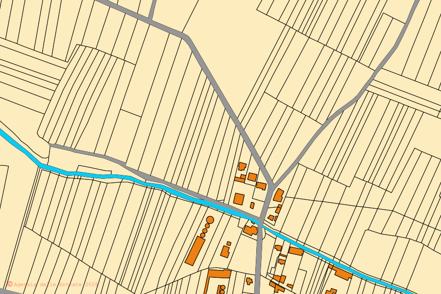 Plan cadastral du centre de Costanzana : parcelles et bâtiments, cartographie de l'Agenzia delle Entrate