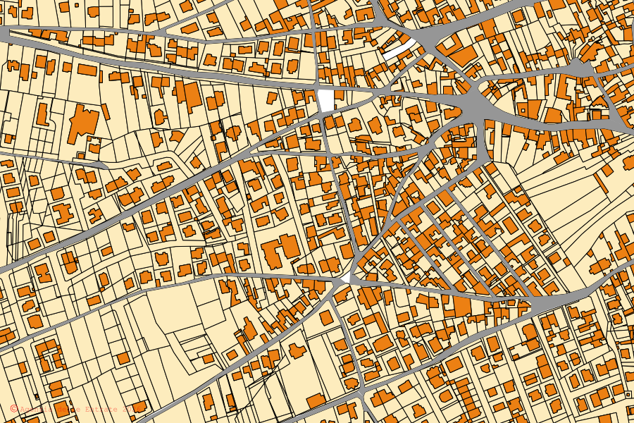 Plan cadastral du centre de Decimoputzu : parcelles et bâtiments, cartographie de l'Agenzia delle Entrate
