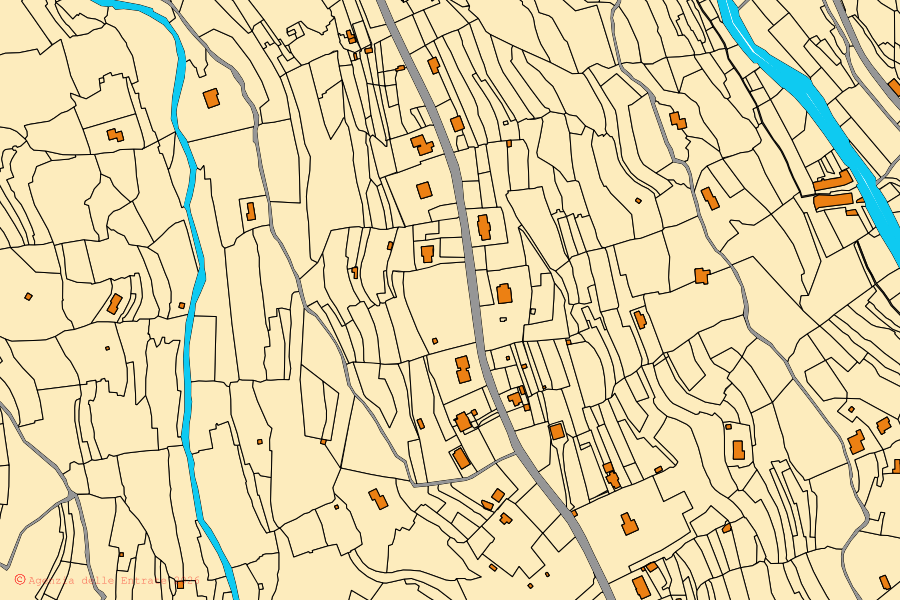 Plan cadastral du centre de Diano Castello : parcelles et bâtiments, cartographie de l'Agenzia delle Entrate