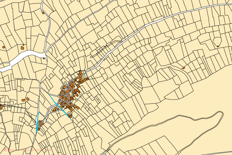 Plan cadastral du centre de Dorio : parcelles et bâtiments, cartographie de l'Agenzia delle Entrate