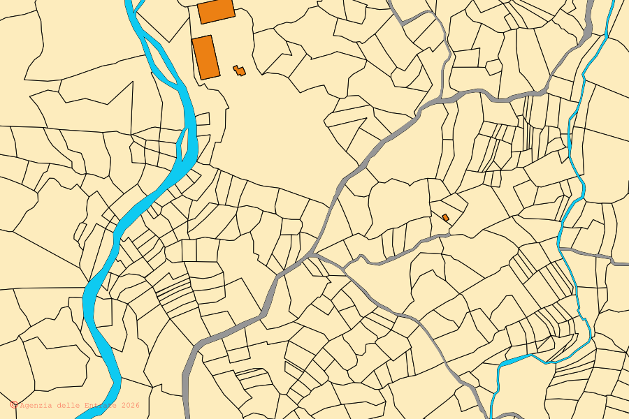 Plan cadastral du centre de Elini : parcelles et bâtiments, cartographie de l'Agenzia delle Entrate