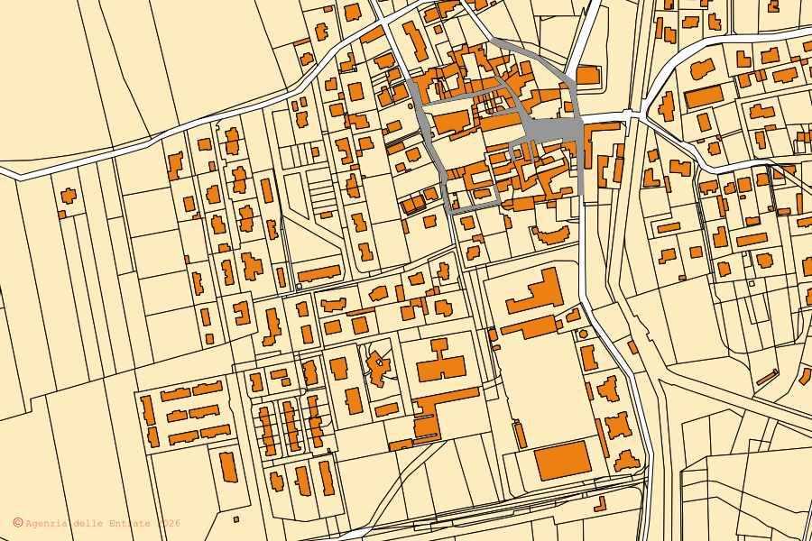 Plan cadastral du centre de Filago : parcelles et bâtiments, cartographie de l'Agenzia delle Entrate