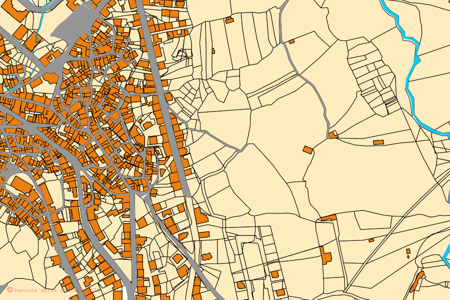 Plan cadastral du centre de Fonni : parcelles et bâtiments, cartographie de l'Agenzia delle Entrate