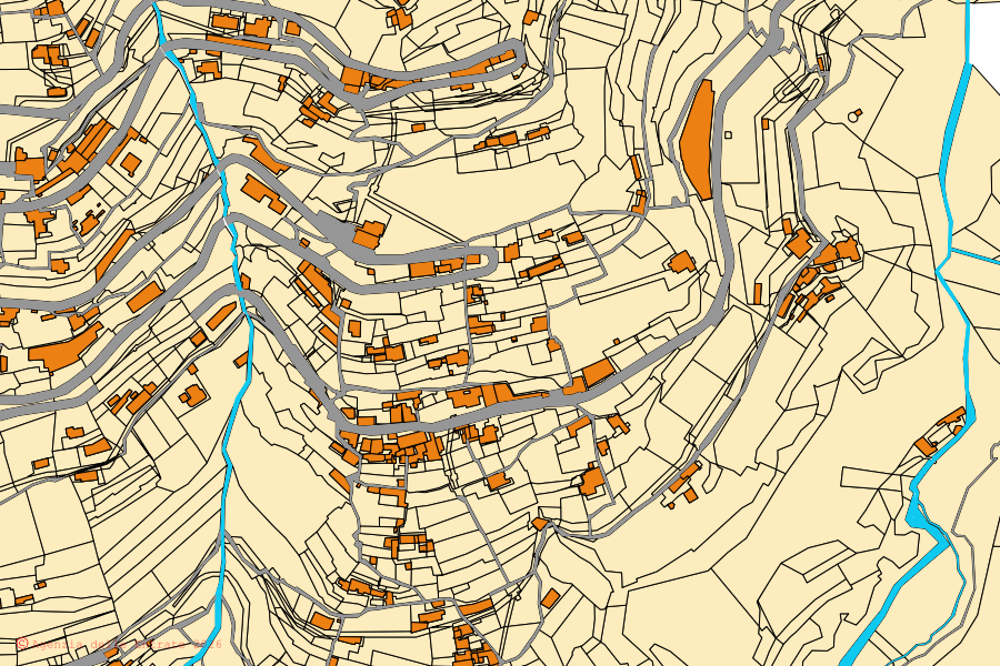 Plan cadastral du centre de Furore : parcelles et bâtiments, cartographie de l'Agenzia delle Entrate
