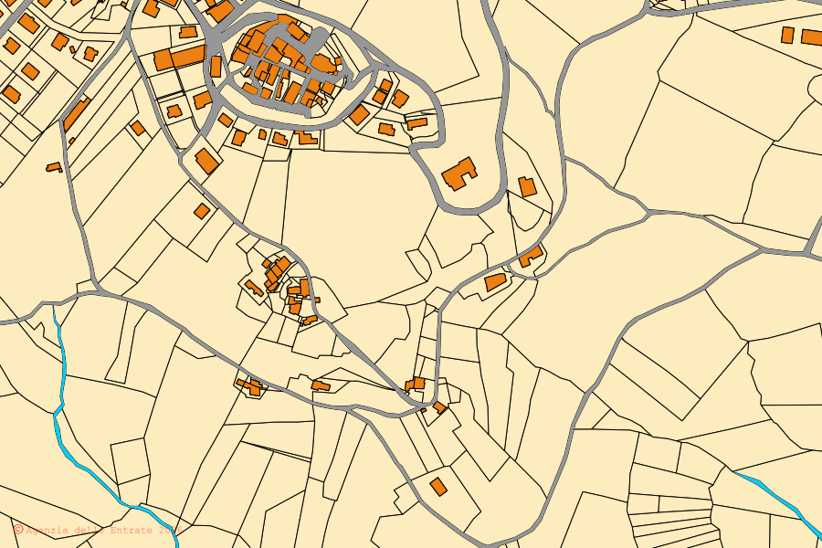 Plan cadastral du centre de Gemmano : parcelles et bâtiments, cartographie de l'Agenzia delle Entrate