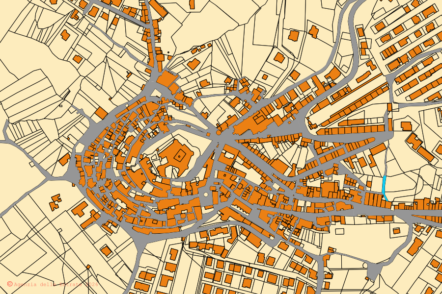 Plan cadastral du centre de Gesualdo : parcelles et bâtiments, cartographie de l'Agenzia delle Entrate