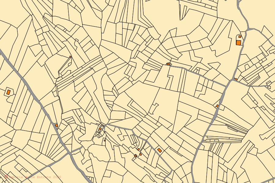 Plan cadastral du centre de Gildone : parcelles et bâtiments, cartographie de l'Agenzia delle Entrate