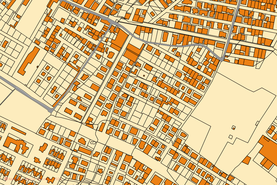 Plan cadastral du centre de Gioia Tauro : parcelles et bâtiments, cartographie de l'Agenzia delle Entrate