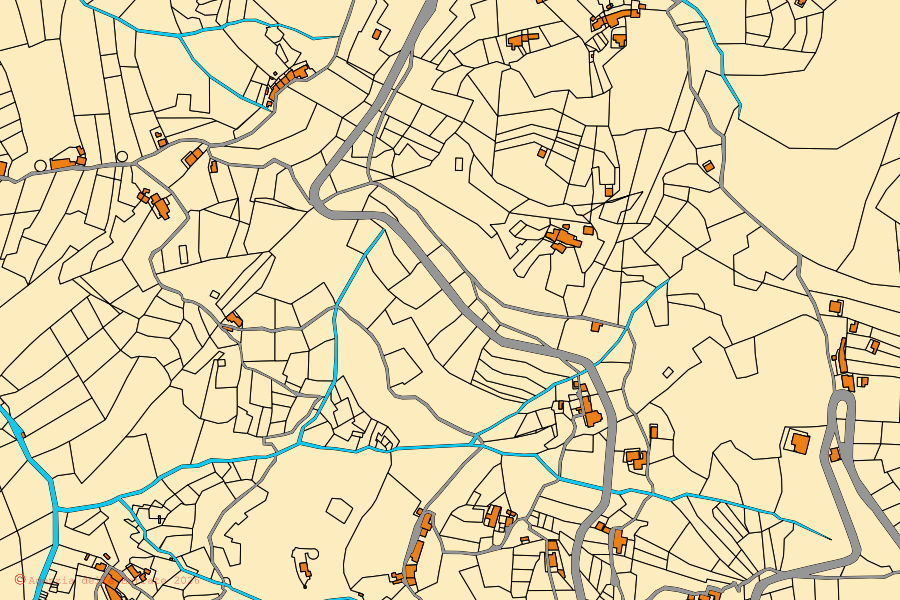 Plan cadastral du centre de Gioiosa Marea : parcelles et bâtiments, cartographie de l'Agenzia delle Entrate