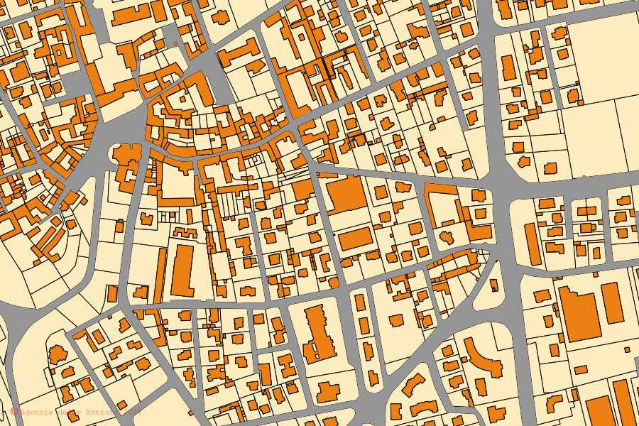 Plan cadastral du centre de Gorla Maggiore : parcelles et bâtiments, cartographie de l'Agenzia delle Entrate