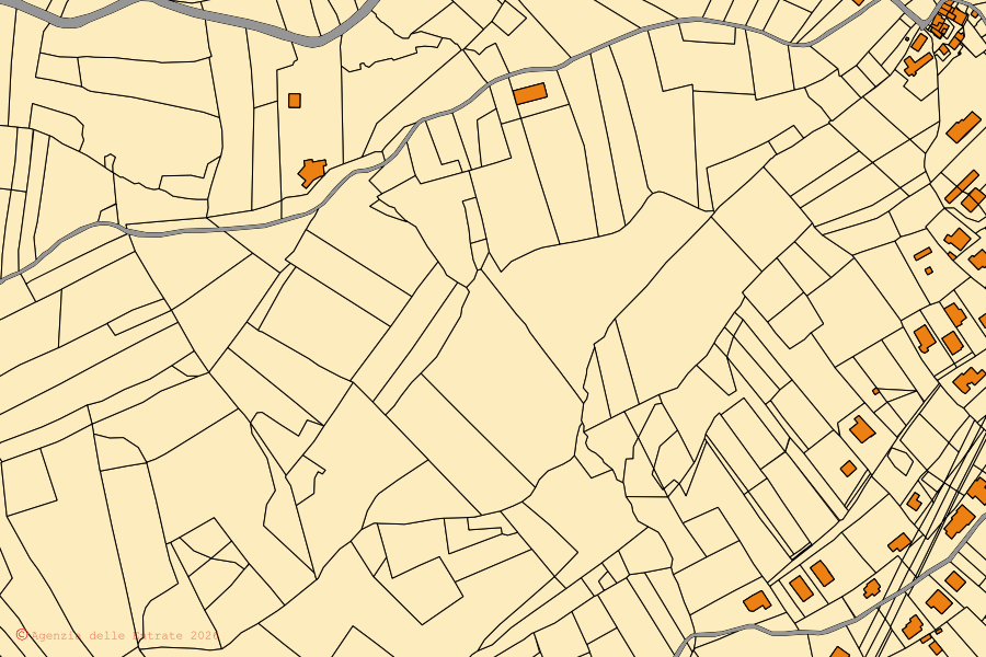 Plan cadastral du centre de Gropparello : parcelles et bâtiments, cartographie de l'Agenzia delle Entrate