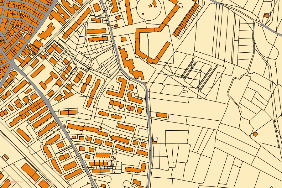 Plan cadastral du centre de Grumo Appula : parcelles et bâtiments, cartographie de l'Agenzia delle Entrate