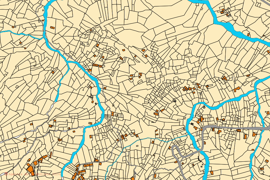 Plan cadastral du centre de Gurro : parcelles et bâtiments, cartographie de l'Agenzia delle Entrate