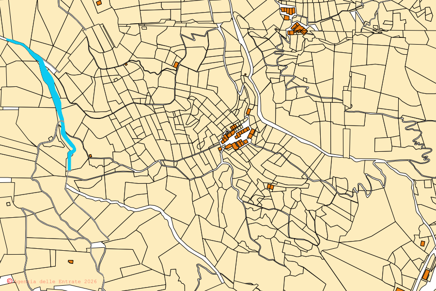 Plan cadastral du centre de Isola di Fondra : parcelles et bâtiments, cartographie de l'Agenzia delle Entrate