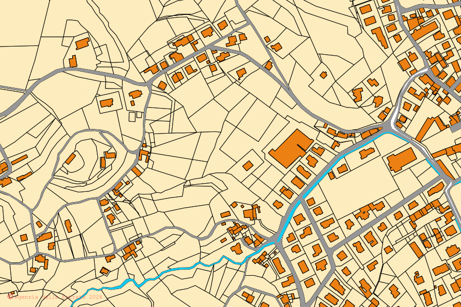 Plan cadastral du centre de Isola Vicentina : parcelles et bâtiments, cartographie de l'Agenzia delle Entrate