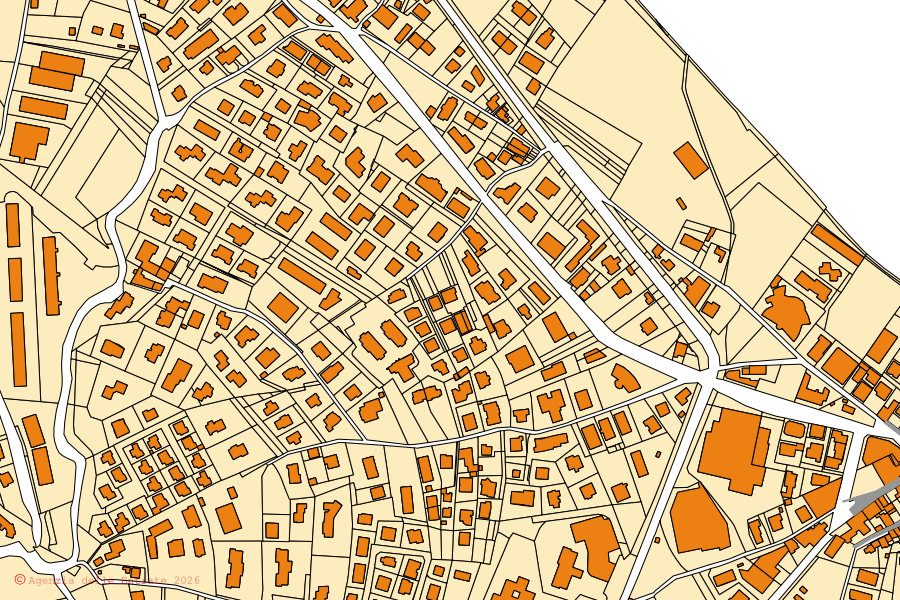 Plan cadastral du centre de Lavena Ponte Tresa : parcelles et bâtiments, cartographie de l'Agenzia delle Entrate