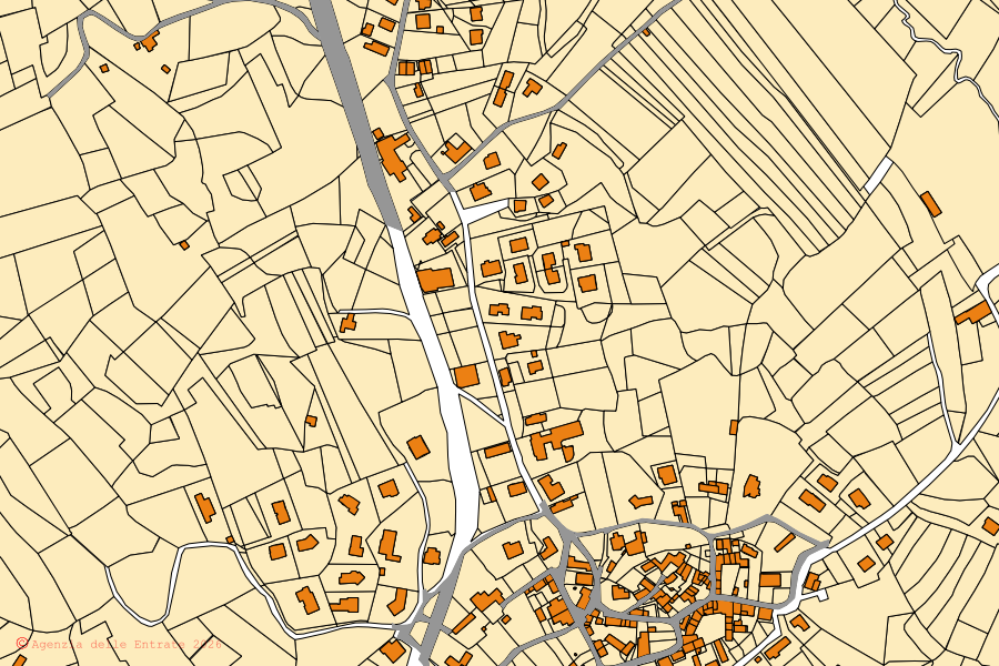 Plan cadastral du centre de Leggiuno : parcelles et bâtiments, cartographie de l'Agenzia delle Entrate