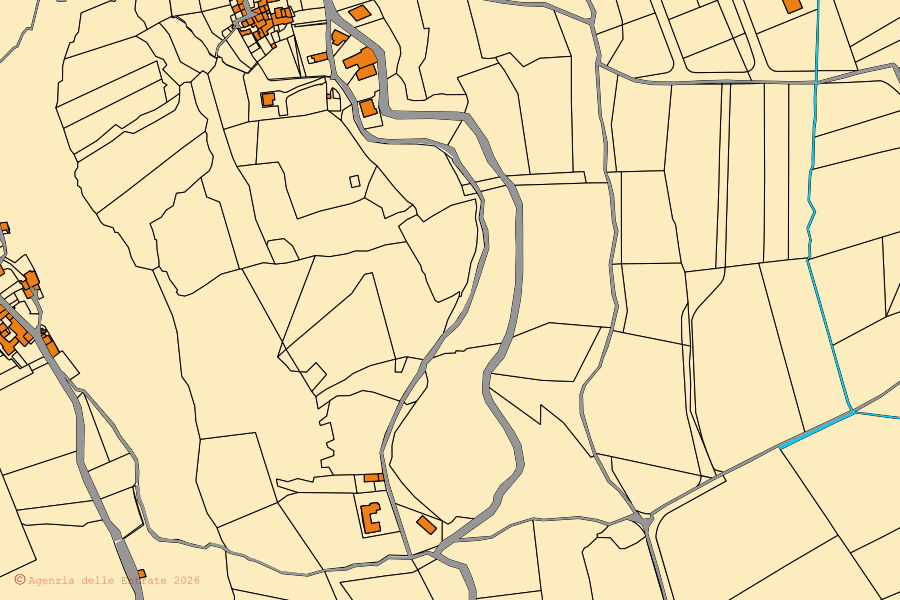 Plan cadastral du centre de Liberi : parcelles et bâtiments, cartographie de l'Agenzia delle Entrate