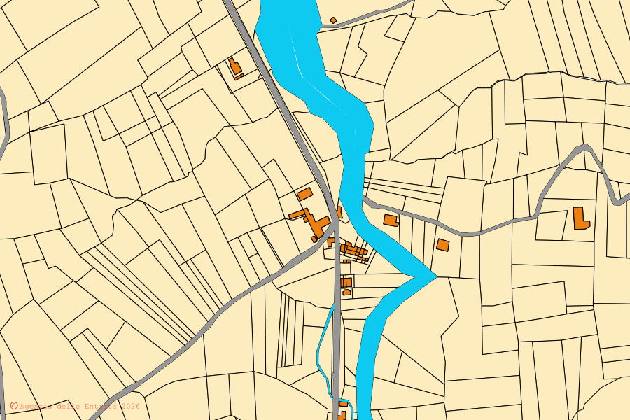 Plan cadastral du centre de Lirio : parcelles et bâtiments, cartographie de l'Agenzia delle Entrate
