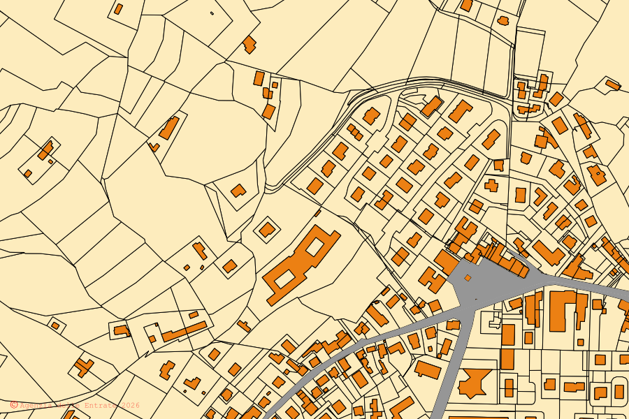 Plan cadastral du centre de Lozzo Atestino : parcelles et bâtiments, cartographie de l'Agenzia delle Entrate
