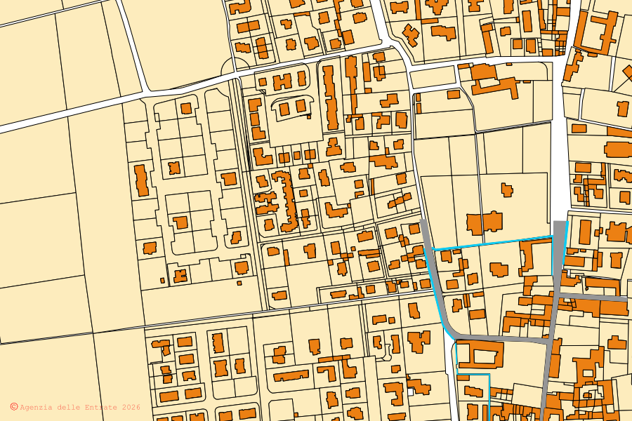 Plan cadastral du centre de Lurano : parcelles et bâtiments, cartographie de l'Agenzia delle Entrate