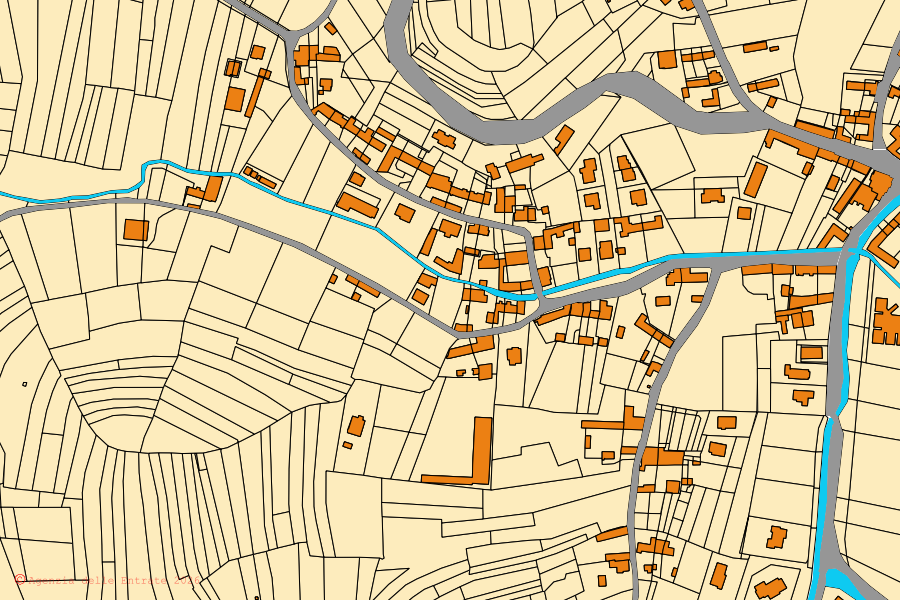 Plan cadastral du centre de Magliano Alfieri : parcelles et bâtiments, cartographie de l'Agenzia delle Entrate