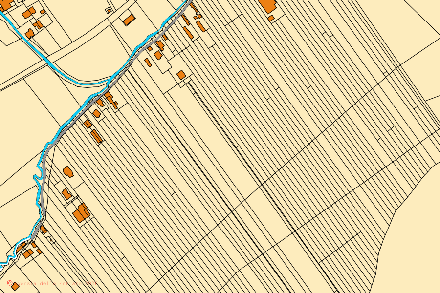Plan cadastral du centre de Magliano di Tenna : parcelles et bâtiments, cartographie de l'Agenzia delle Entrate