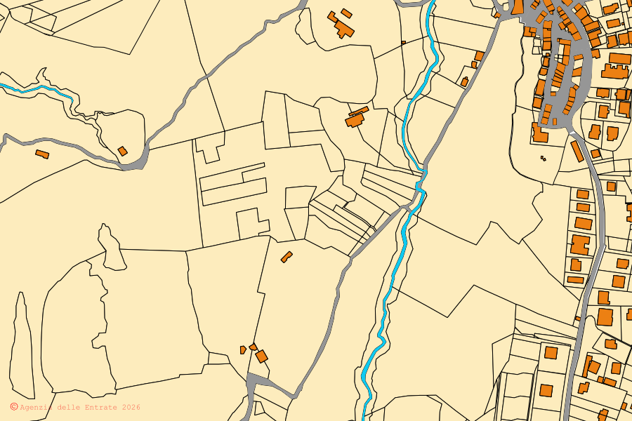 Plan cadastral du centre de Magliano Romano : parcelles et bâtiments, cartographie de l'Agenzia delle Entrate