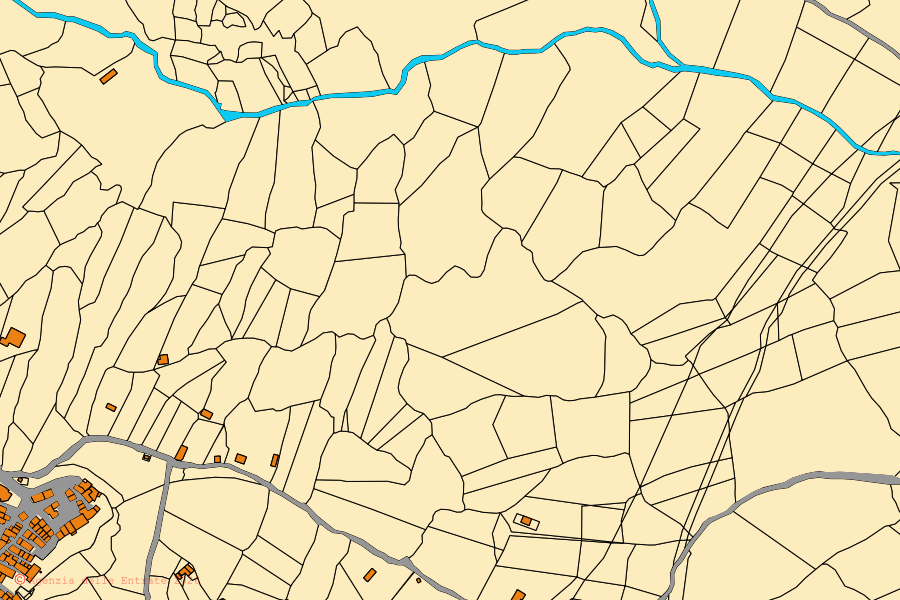 Plan cadastral du centre de Mandela : parcelles et bâtiments, cartographie de l'Agenzia delle Entrate